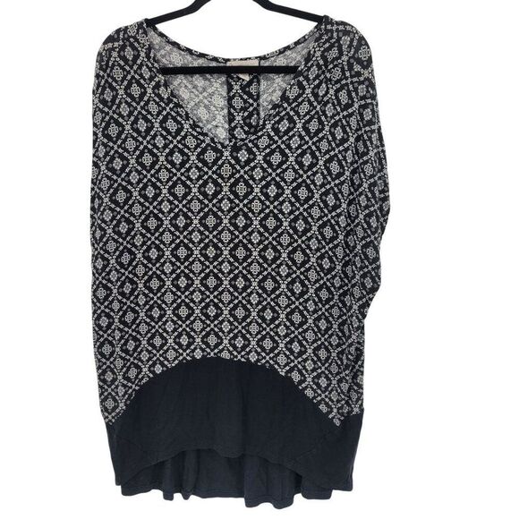 Dress Barn Tunic Top Plus Size 2X Black White Boho Print Hi-Low Casual Comfy - Picture 10 of 10